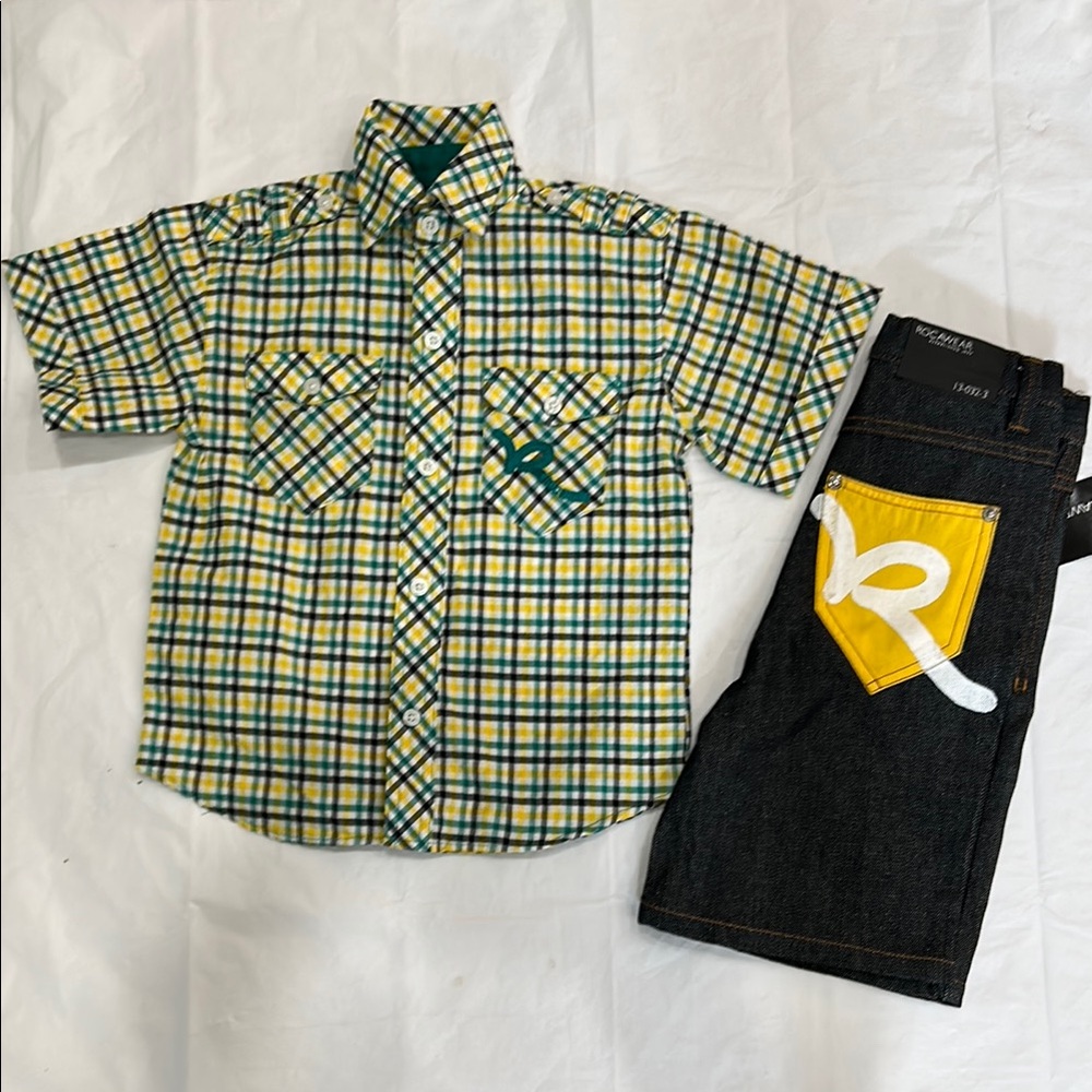 Rocawear Kids Plaid Shirt and Jeans Set